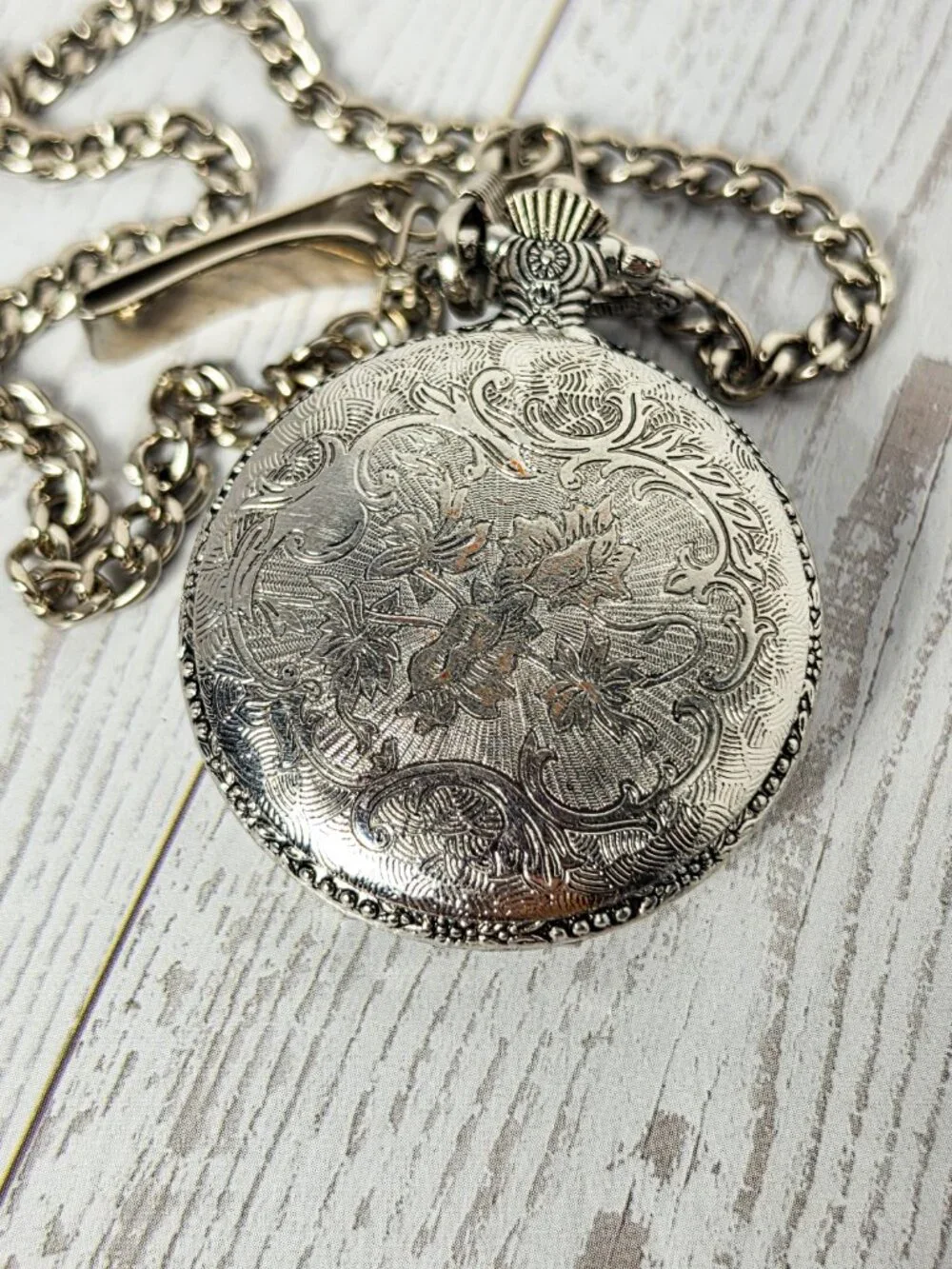 Vintage style Silver Tone Motorcycle Pocket watch Quartz Biker Chain Fob